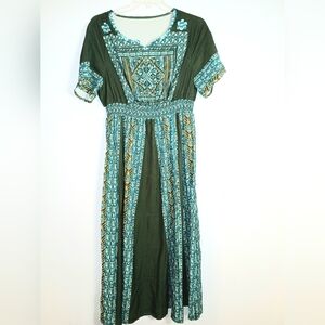 SHEIN Green and Blue Boho Maxi Dress